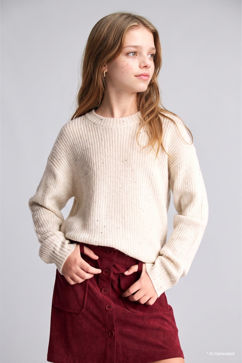 FILLES Blanc Girl Ribbed Knit Basic Pullover