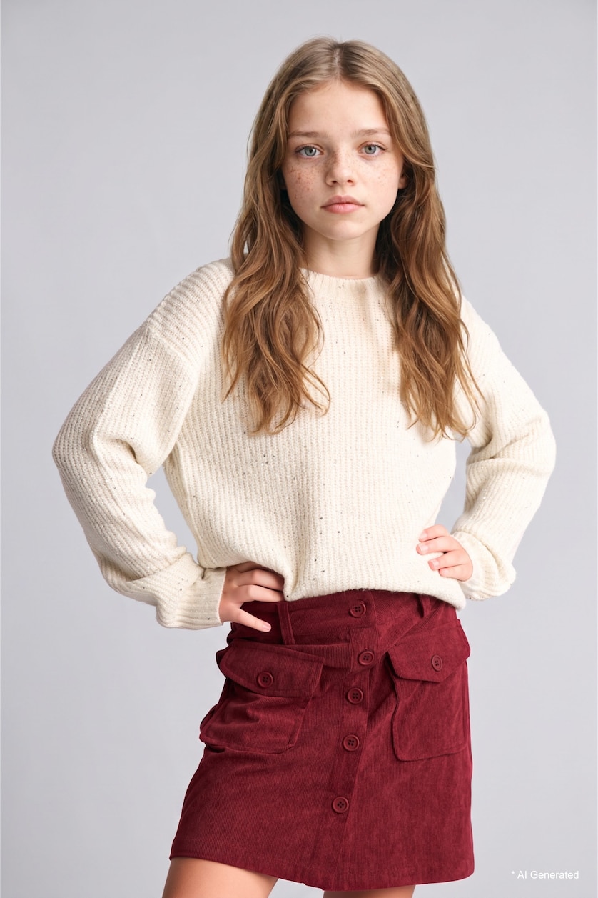 FILLES Blanc Girl Ribbed Knit Basic Pullover