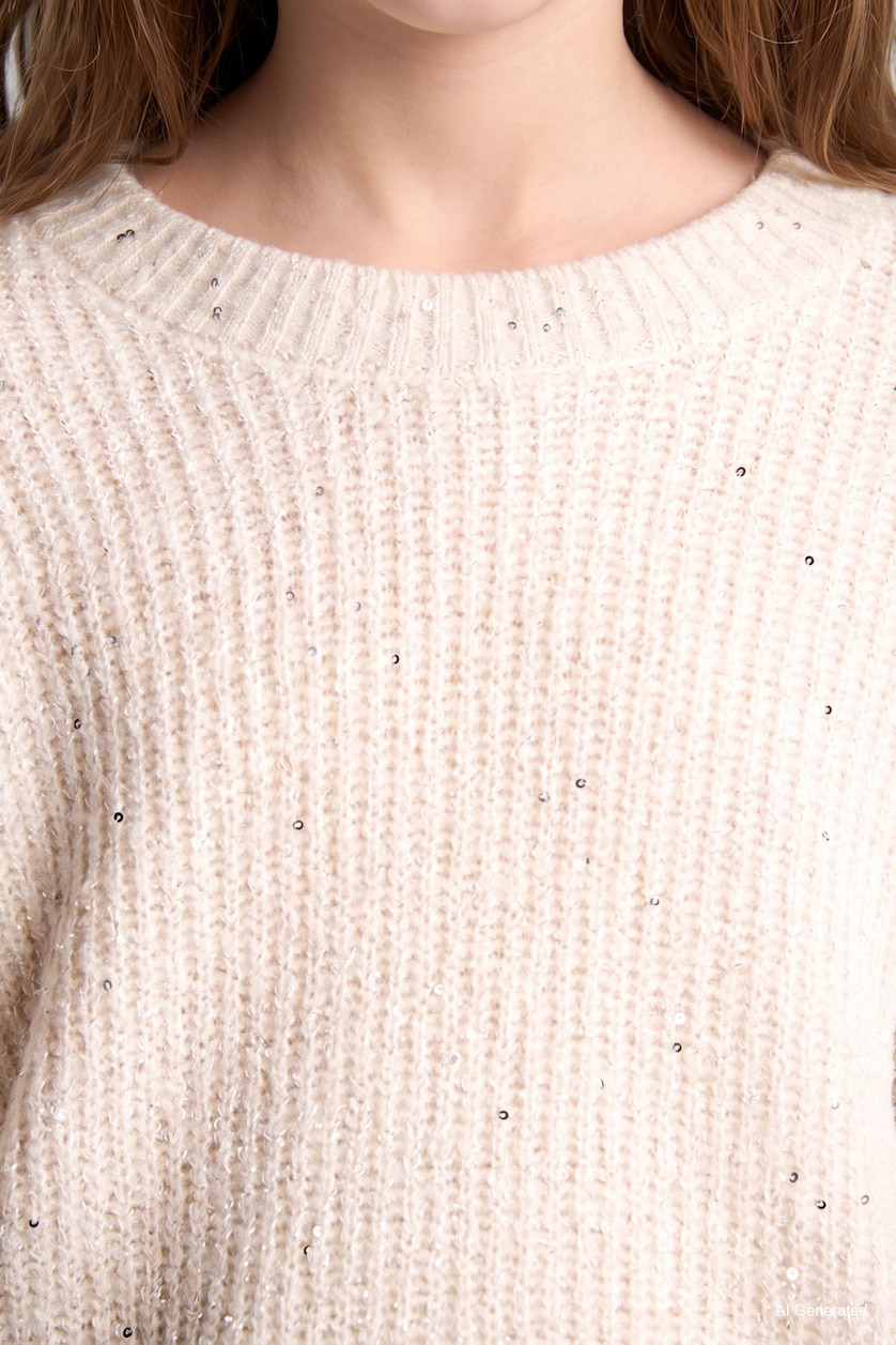 FILLES Blanc Girl Ribbed Knit Basic Pullover