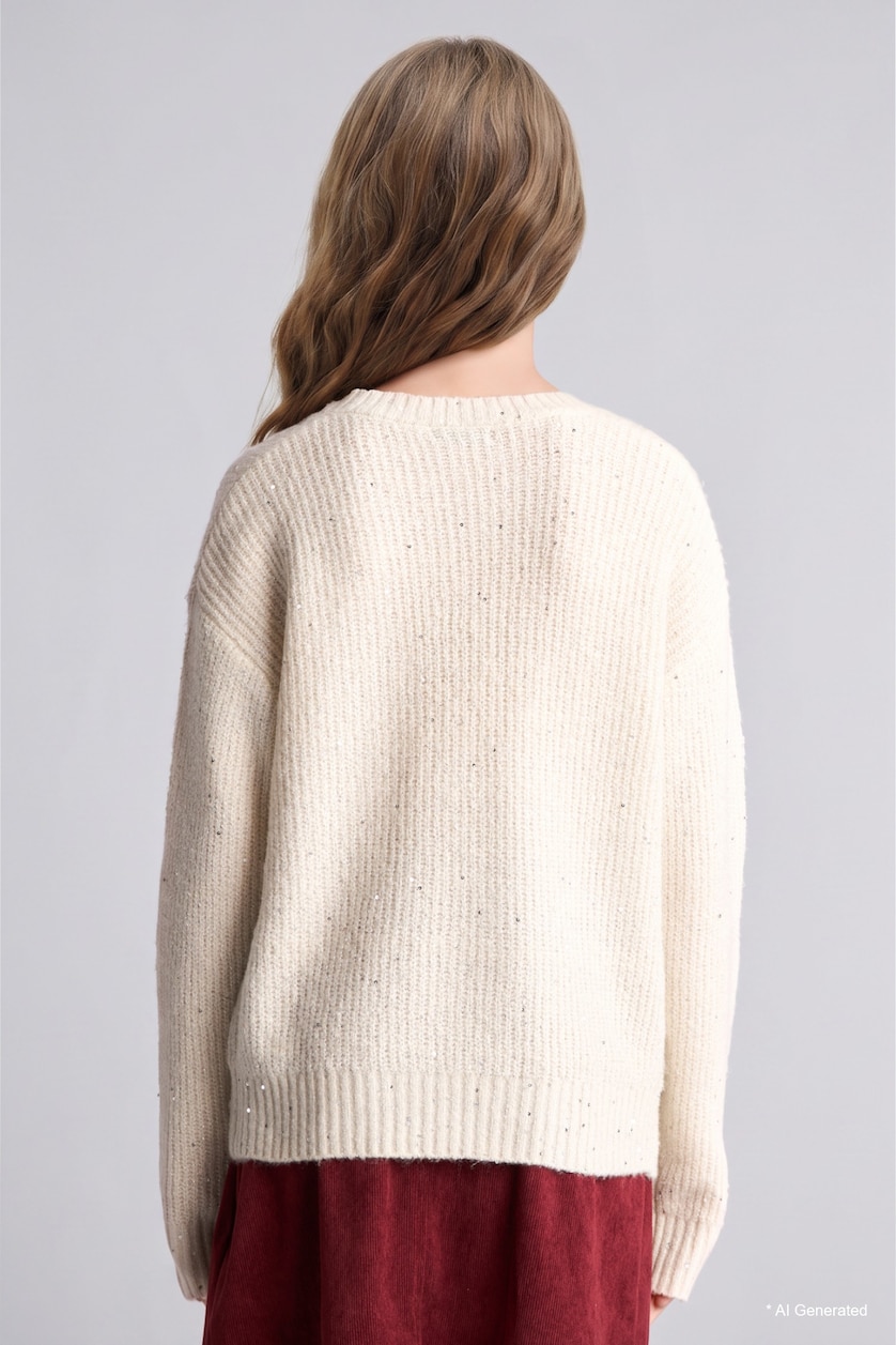 FILLES Blanc Girl Ribbed Knit Basic Pullover