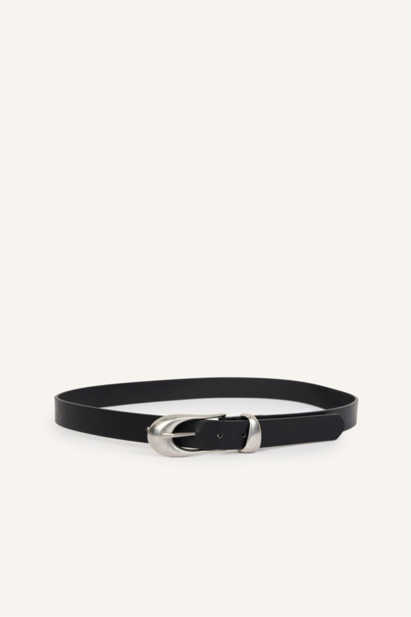Woman Black Woman Rectangle Clasp Faux Leather Jean Belt