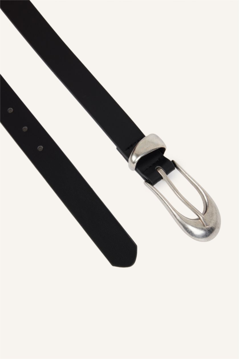 Woman Black Woman Rectangle Clasp Faux Leather Jean Belt
