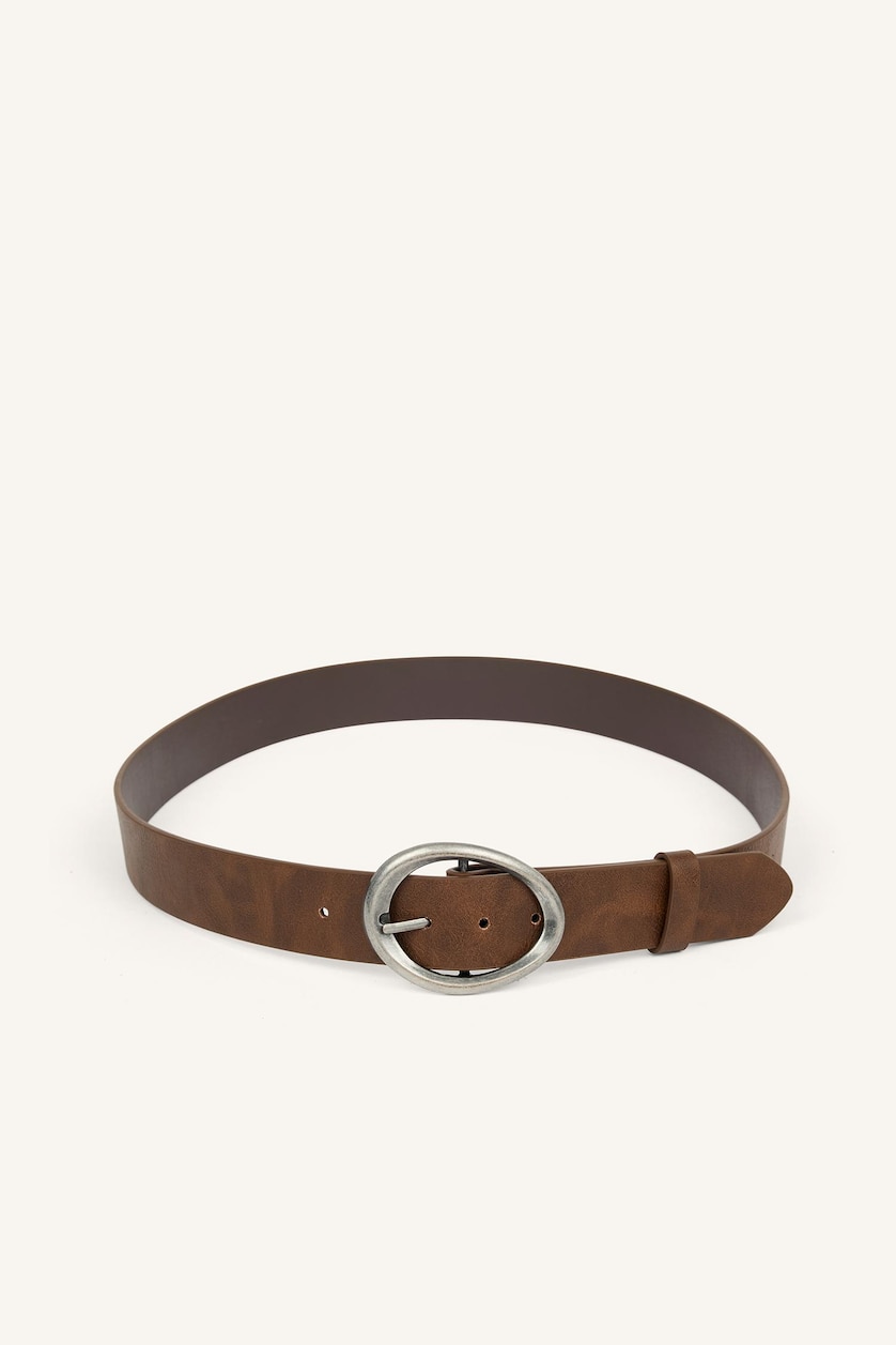 Women Brown Woman Oval Buckle Faux Leather Jean Belt