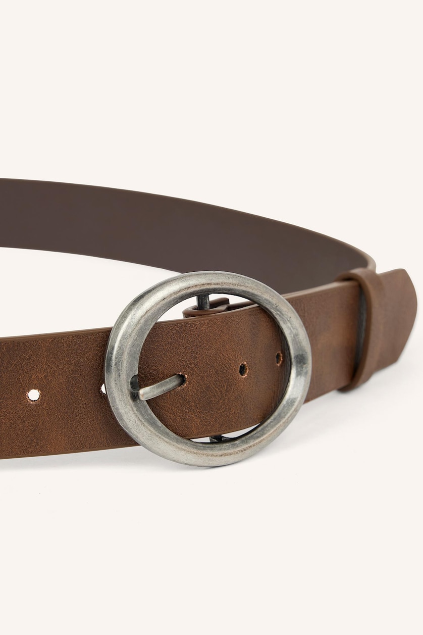 Women Brown Woman Oval Buckle Faux Leather Jean Belt