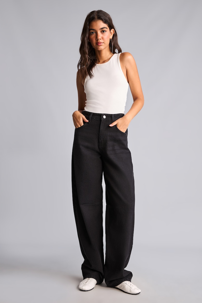 Kadın Siyah Baggy Fit Yüksek Bel Jean Pantolon