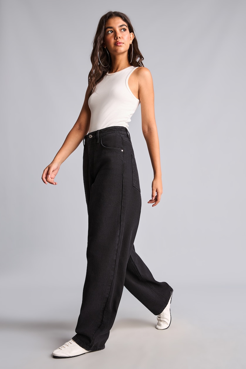 Kadın Siyah Baggy Fit Yüksek Bel Jean Pantolon