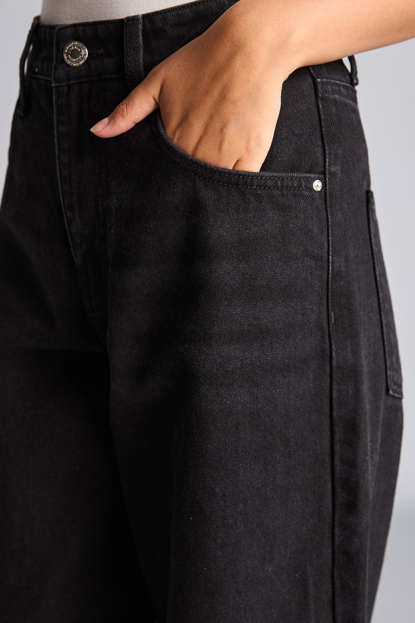 Kadın Siyah Baggy Fit Yüksek Bel Jean Pantolon