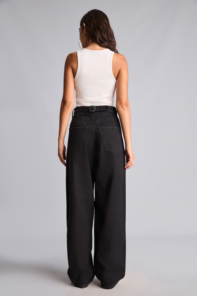 Kadın Siyah Baggy Fit Yüksek Bel Jean Pantolon