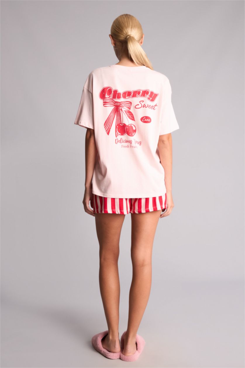 Kadın Kırmızı Regular Fit 2'li Baskılı Pijama Takımı