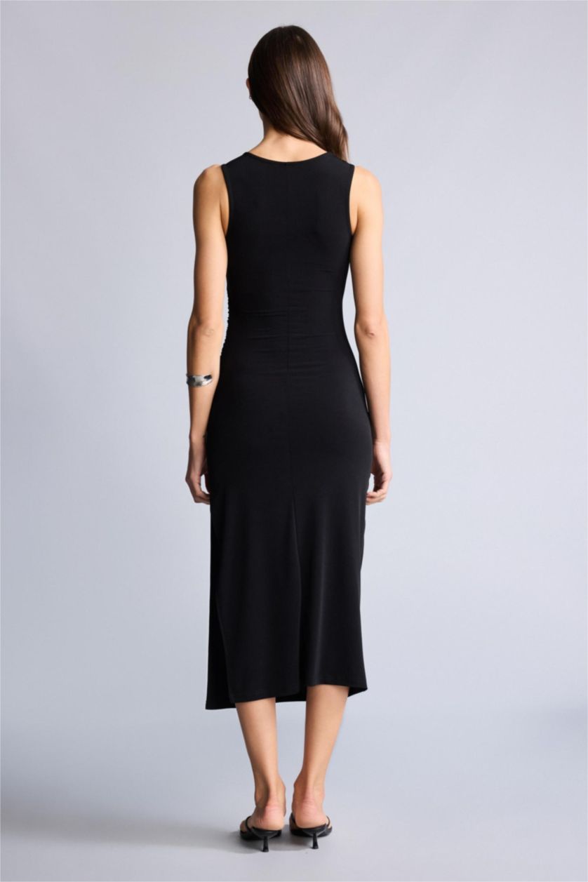 Kadın Siyah Bodycon Vücudu Saran Midi Elbise