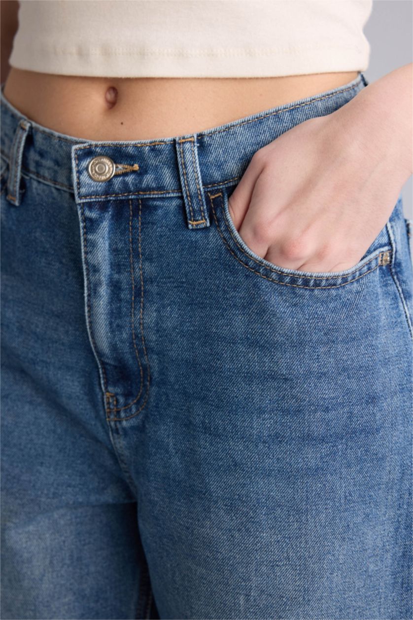 حريمي أزرق بنطلون جينز وايد ليج برجل واسع وخصر عالي