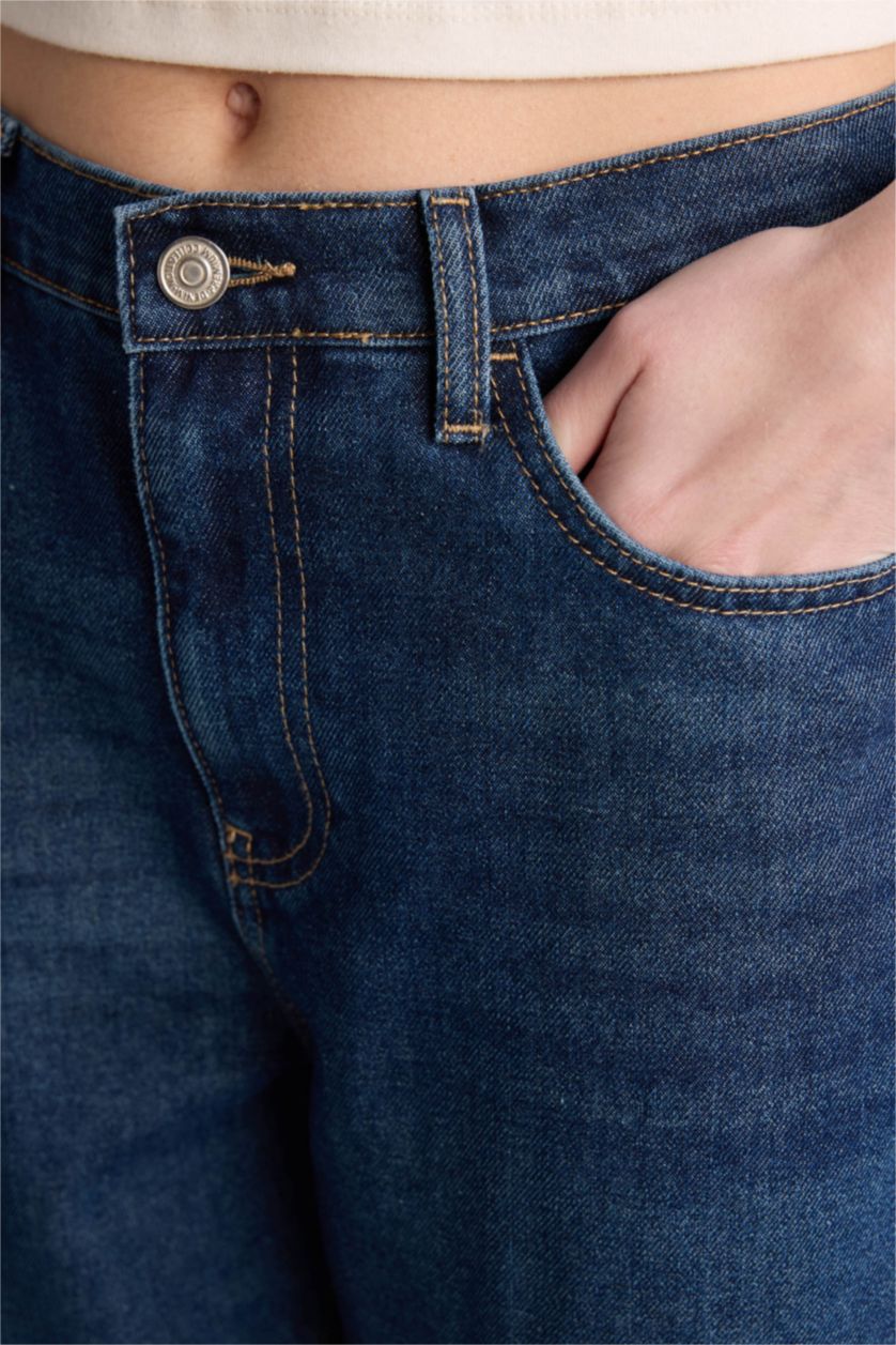 حريمي أزرق بنطلون جينز وايد ليج برجل واسع وخصر عالي