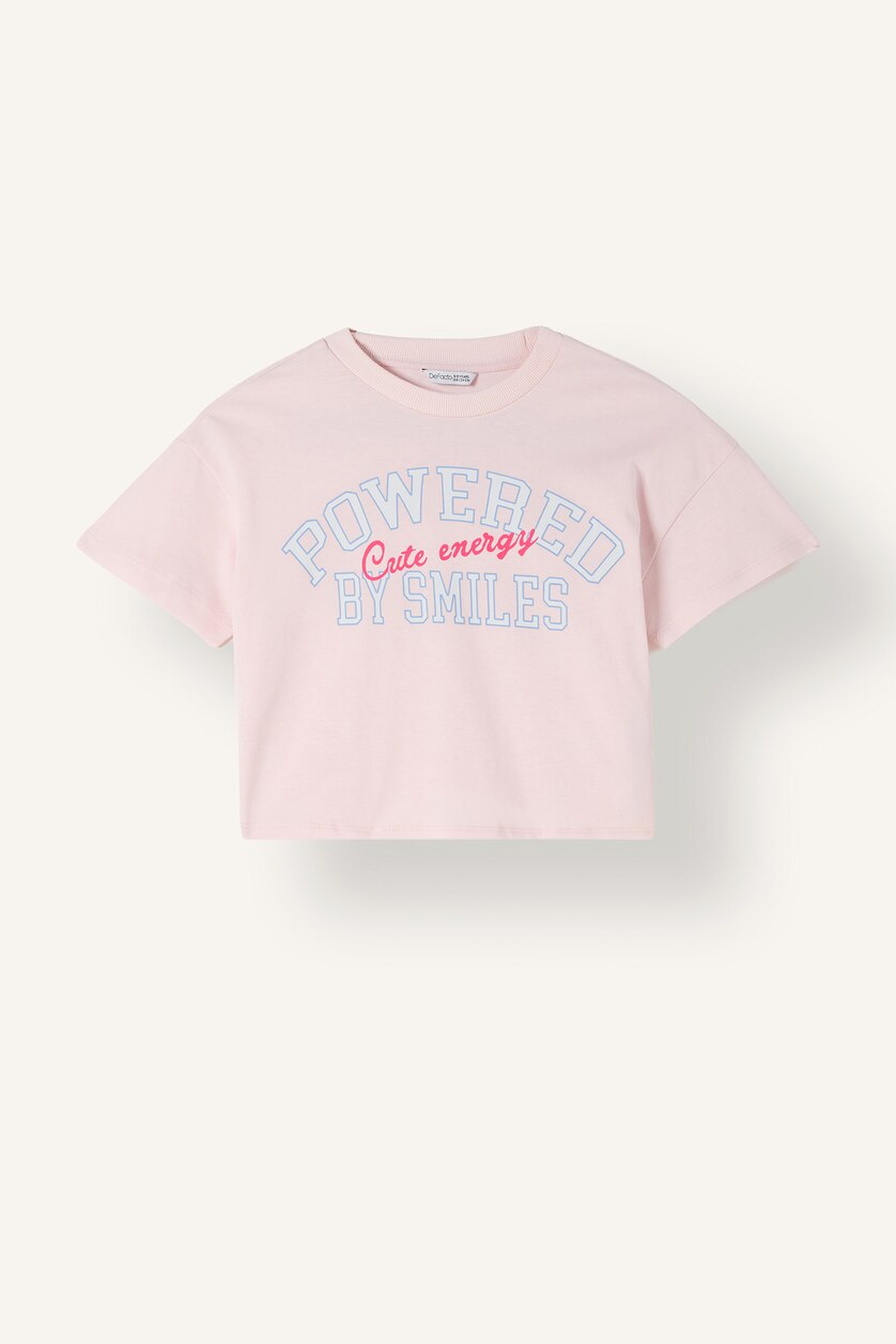 FILLES Rose Clair T-shirt imprimé slogan à col rond et manches courtes pour fille