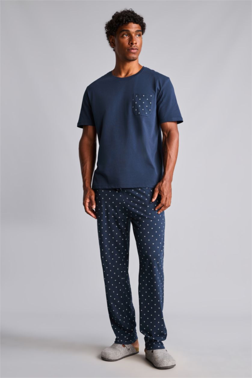 Erkek Lacivert New Regular Fit Şort Tişört 2'li Pijama Takımı