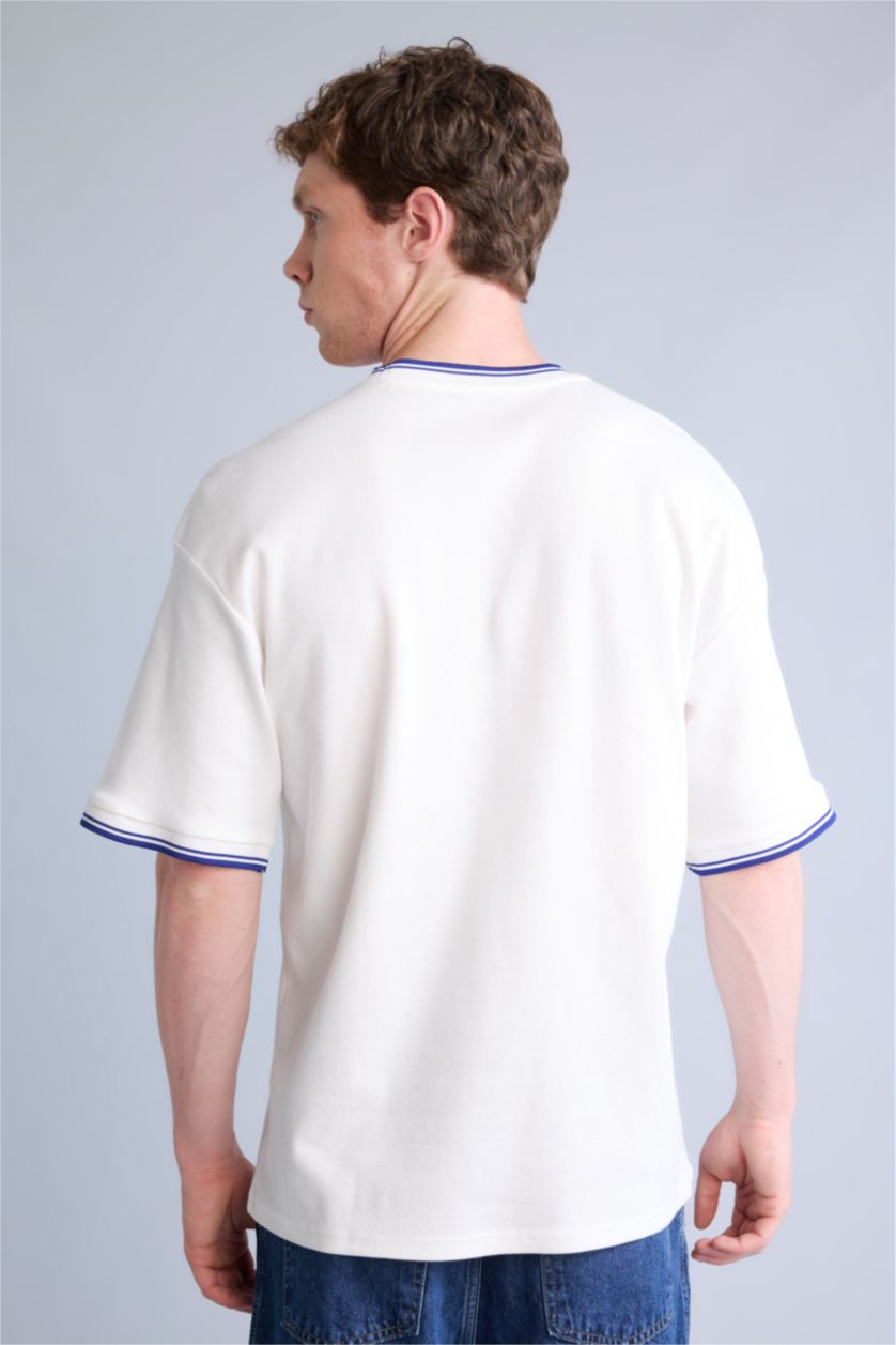 Men Ecru Boxy Fit Short Sleeve T-Shirt