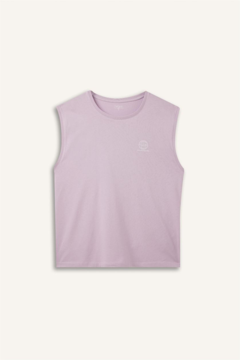 Men Light Lilac Boxy Fit Slogan Pattern Crew Neck Sleeveless Tank Top