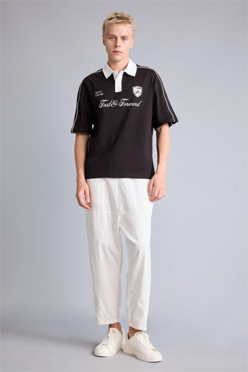 Men Brown Boxy Fit Short Sleeve Polo T-Shirt
