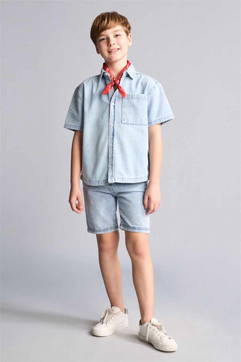 Young Boys - Teen Boys Light Blue Regular Fit Denim Short Sleeve Shirt
