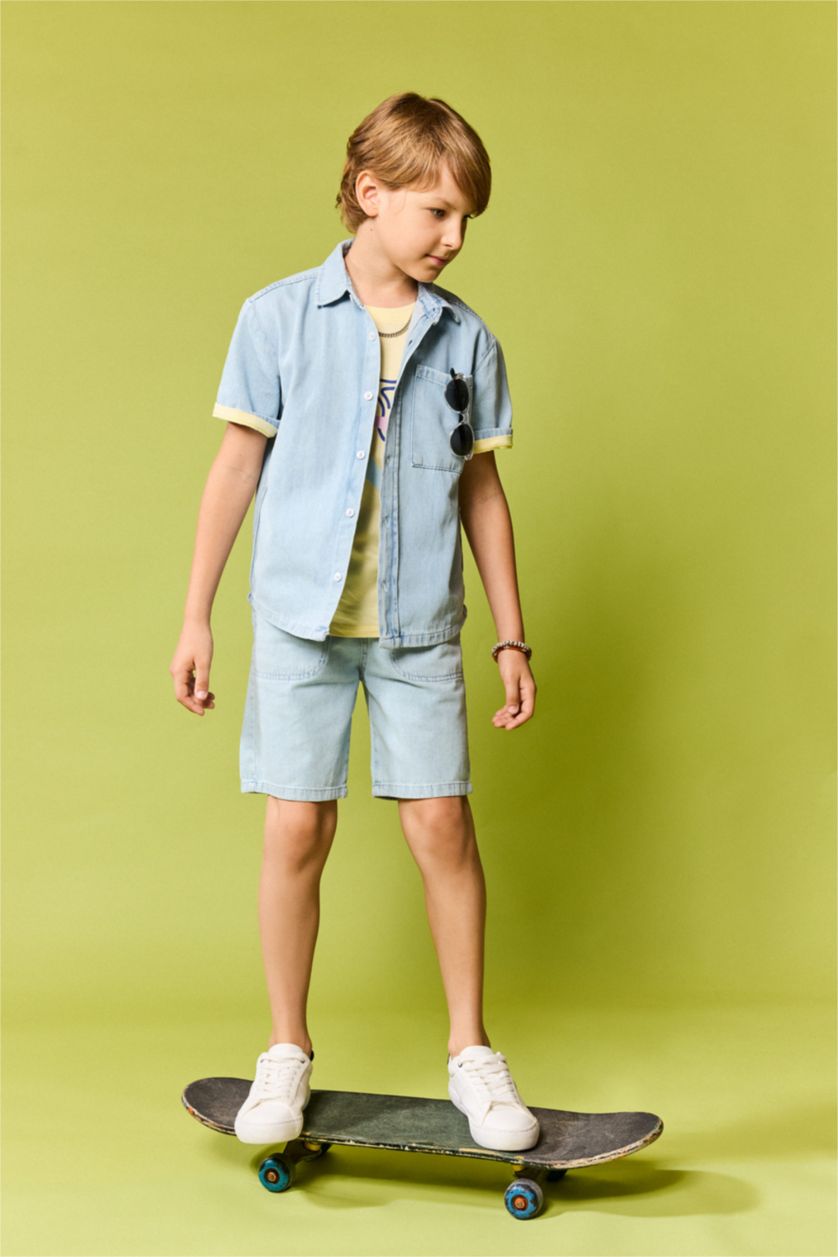 أولاد أزرق فاتح Boy Regular Fit Denim Short Sleeve Shirt