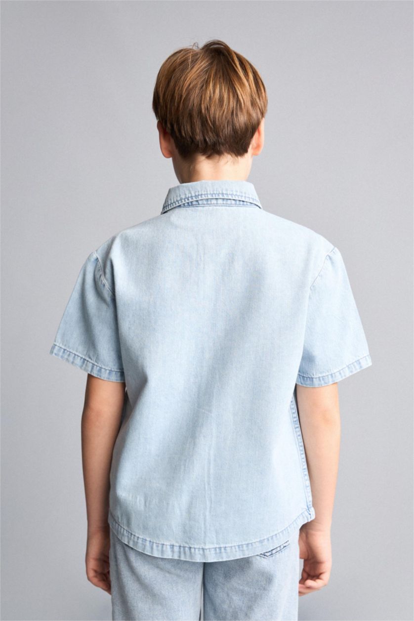 Young Boys - Teen Boys Light Blue Regular Fit Denim Short Sleeve Shirt