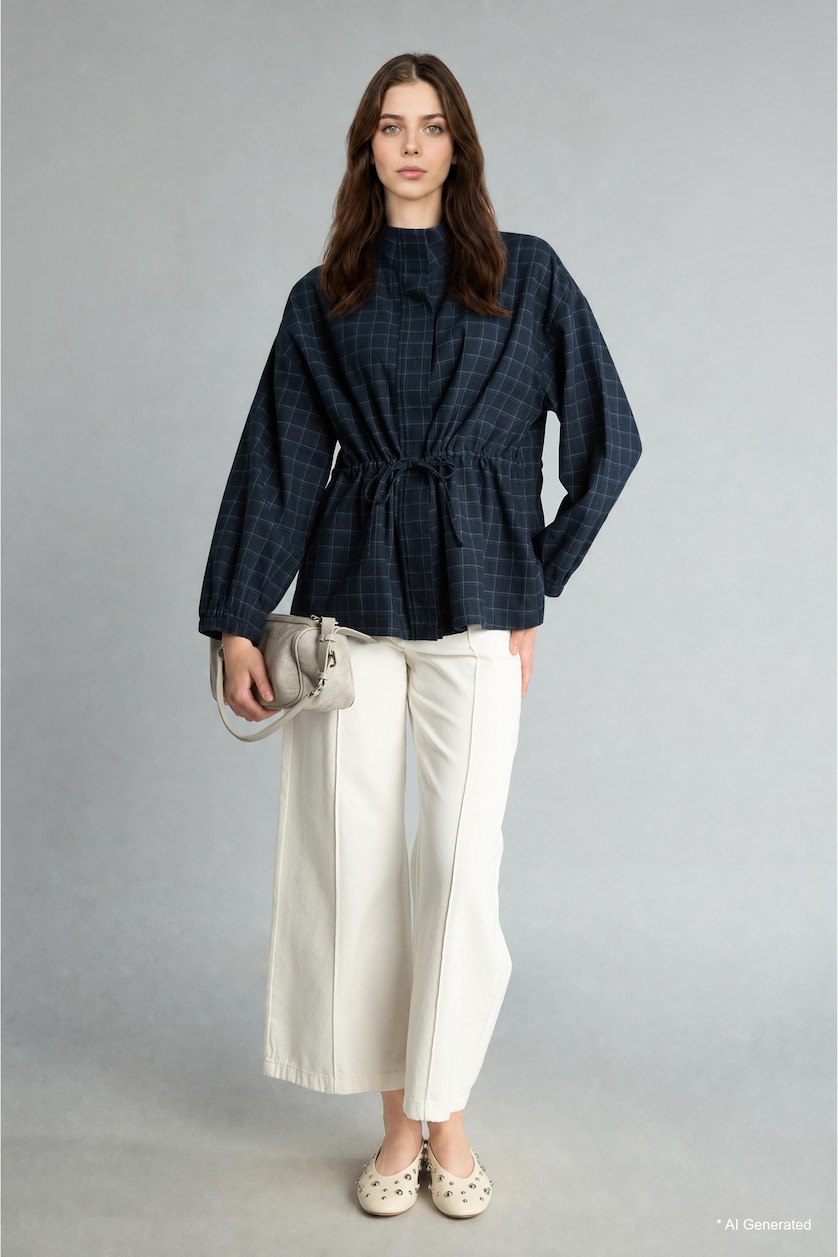 WOMAN NAVY Regular Fit Woven Long Sleeve Tunic