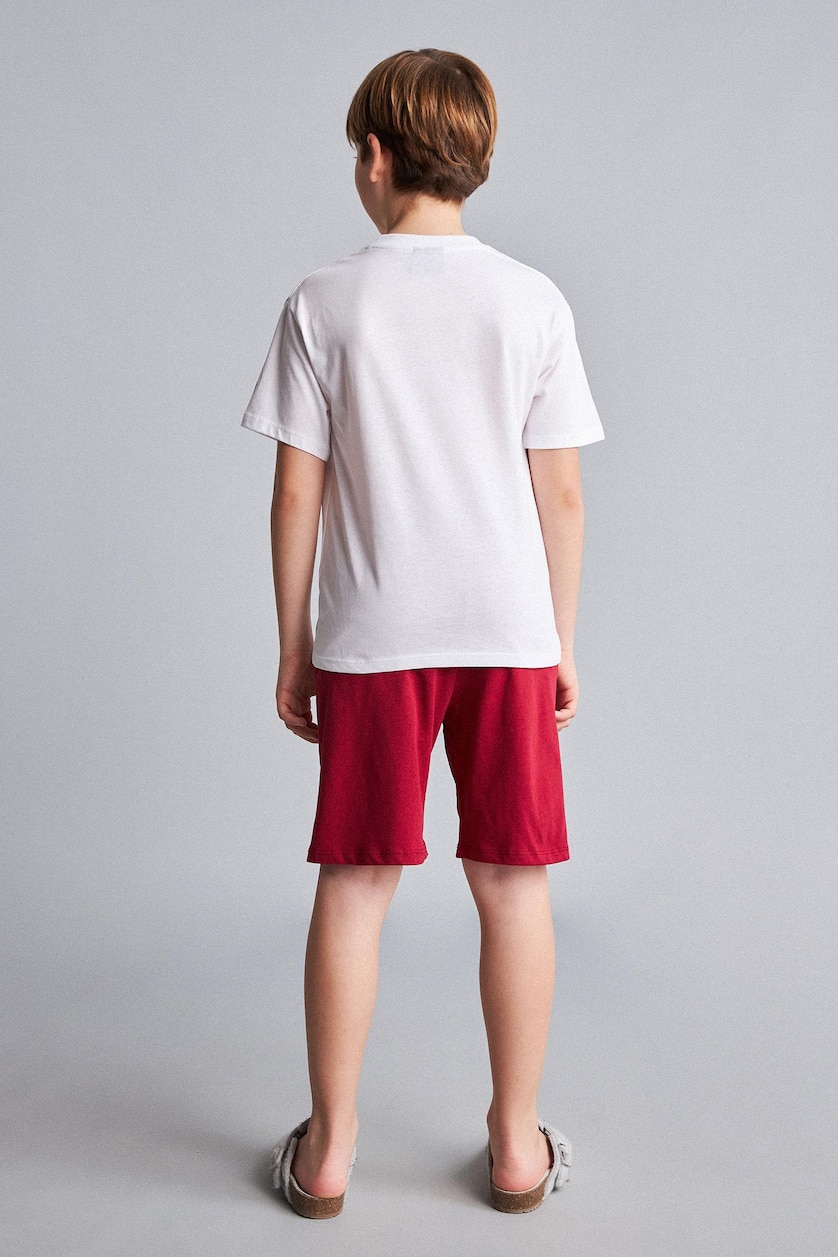 Young Boys - Teen Boys White Boy Top Shorts 2 Piece Pyjama Set