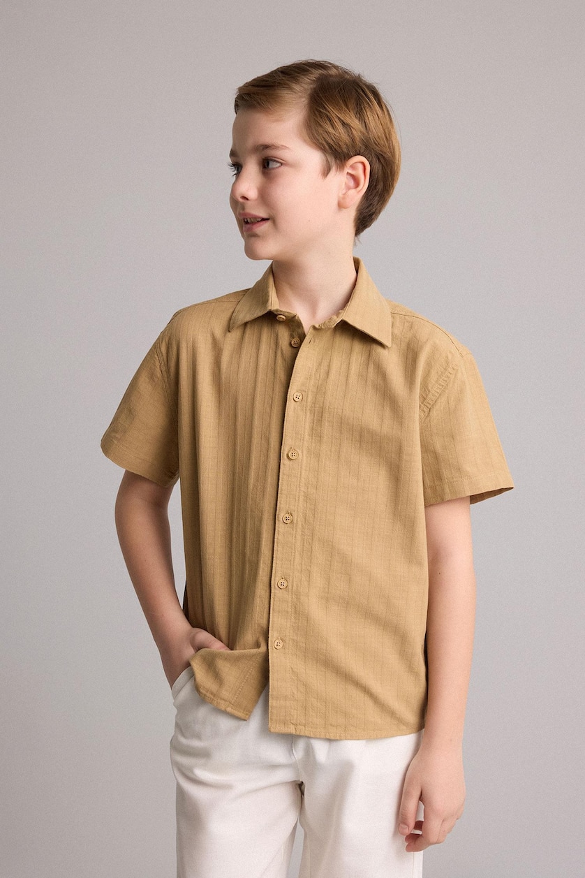 BOYS & TEENS Beige Boy Regular Fit Poplin Short Sleeve Shirt