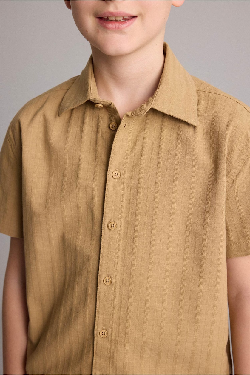 BOYS & TEENS Beige Boy Regular Fit Poplin Short Sleeve Shirt