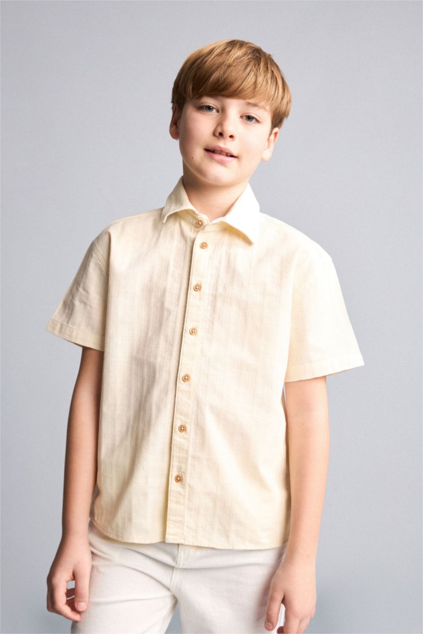 Young Boys - Teen Boys Ecru Regular Fit Short Sleeve Shirt