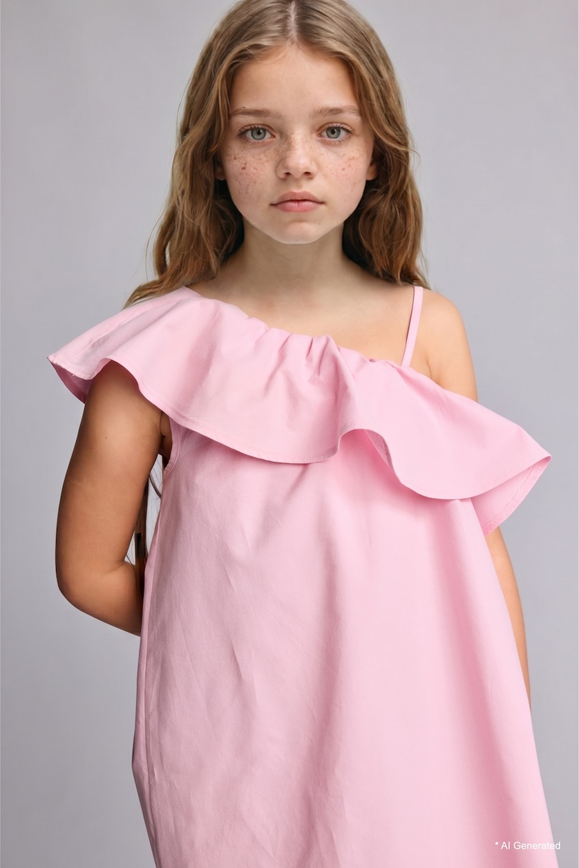Girls & Teens Pink فستان قصير بناتي كت قطن