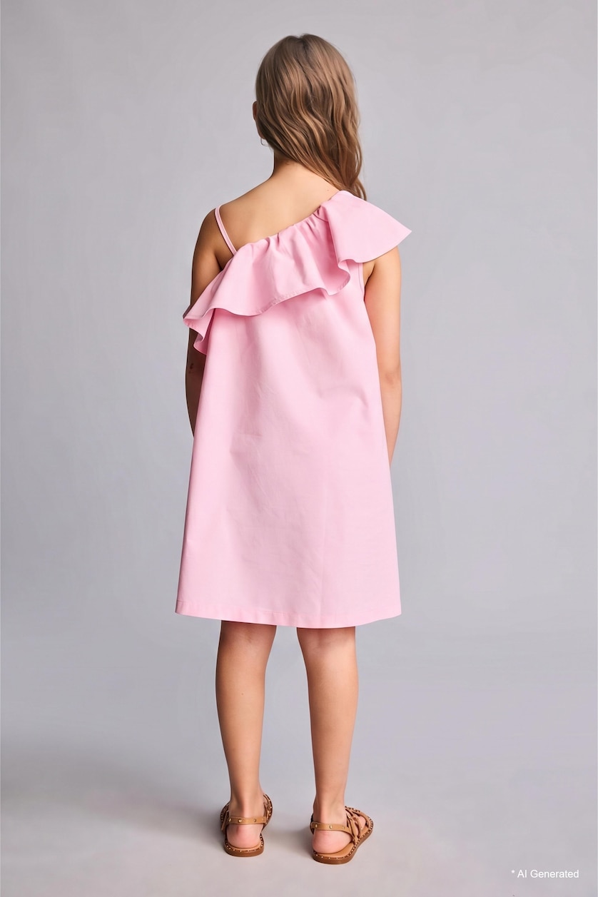 Girls & Teens Pink فستان قصير بناتي كت قطن