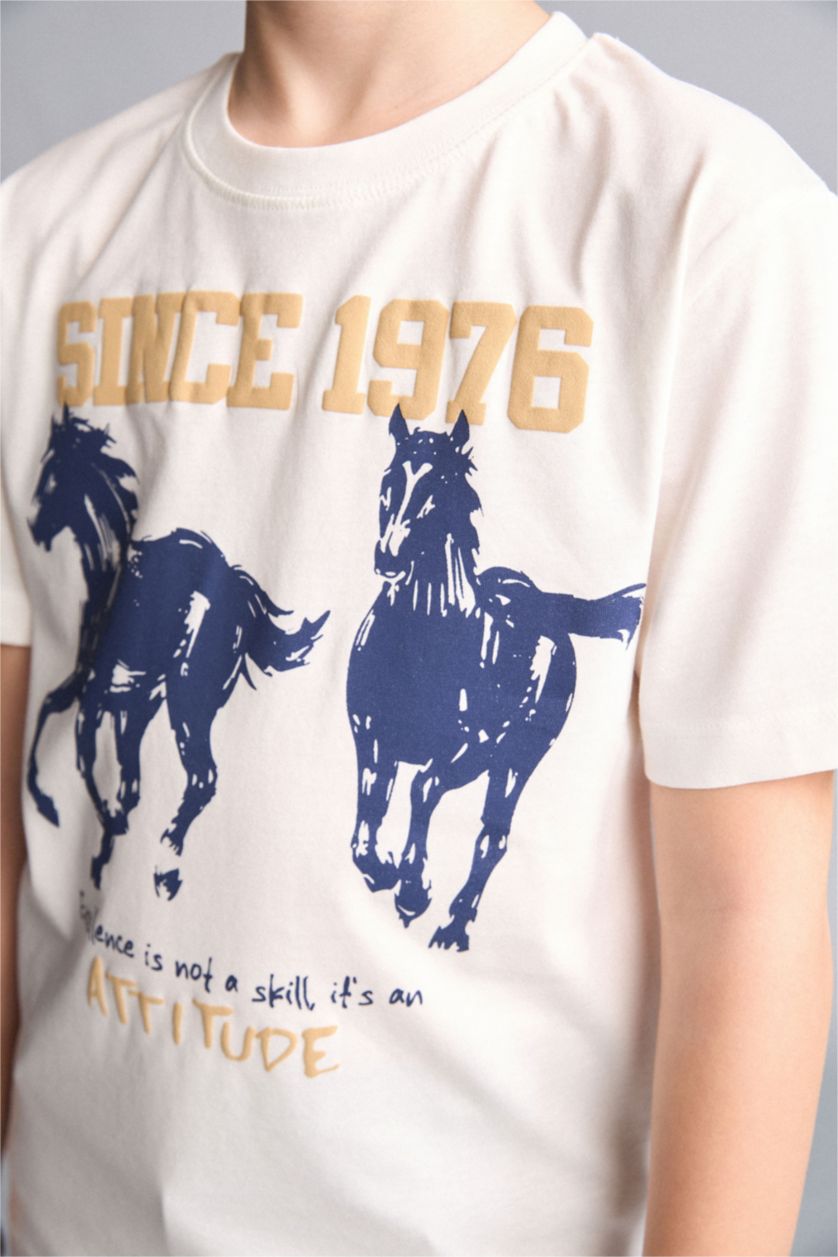 Young Boys - Teen Boys White Regular Fit Animal Short Sleeve T-Shirt