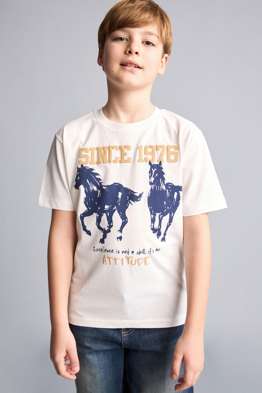 Young Boys - Teen Boys White Regular Fit Animal Short Sleeve T-Shirt