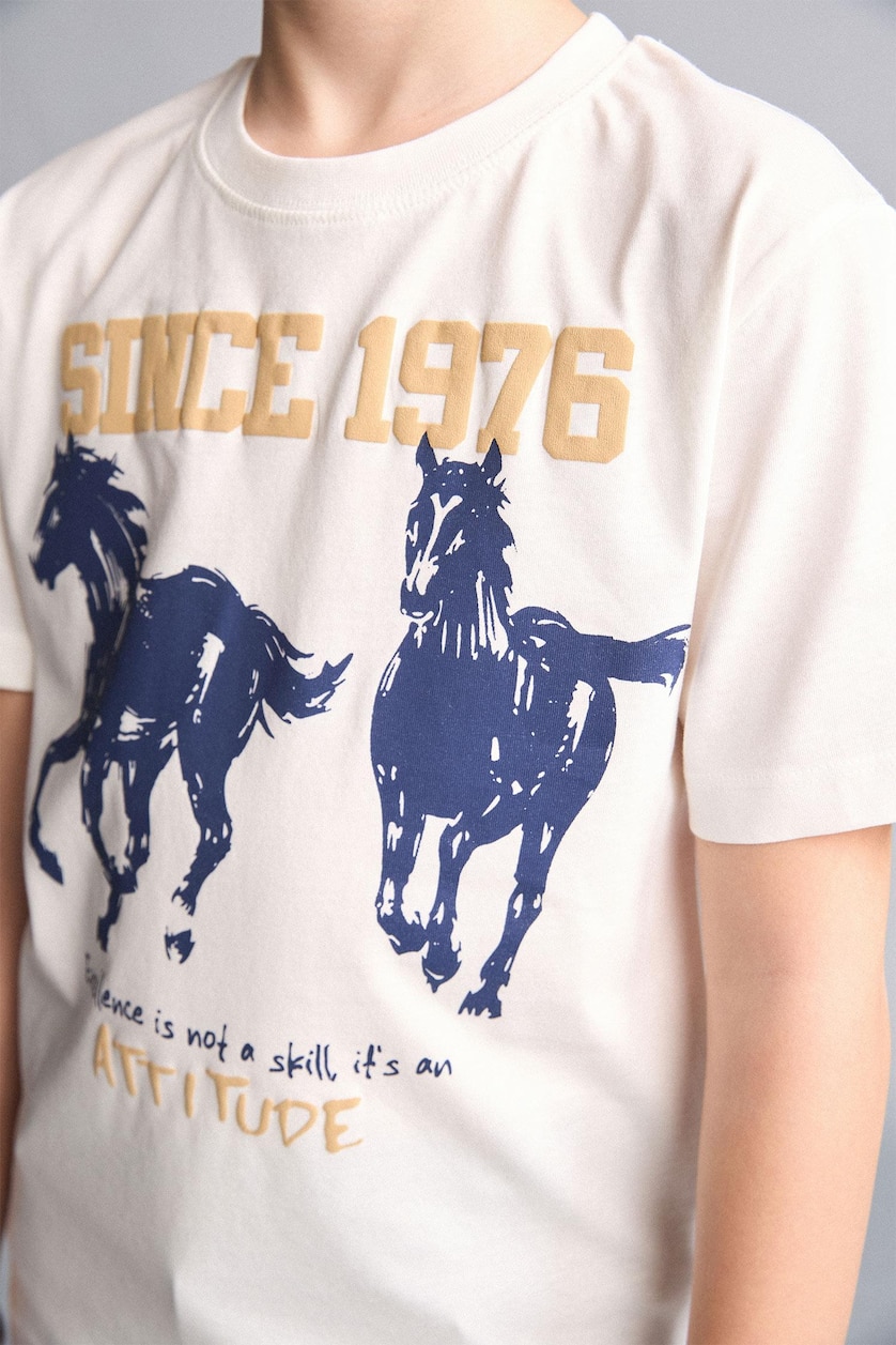 Young Boys - Teen Boys White Regular Fit Animal Short Sleeve T-Shirt