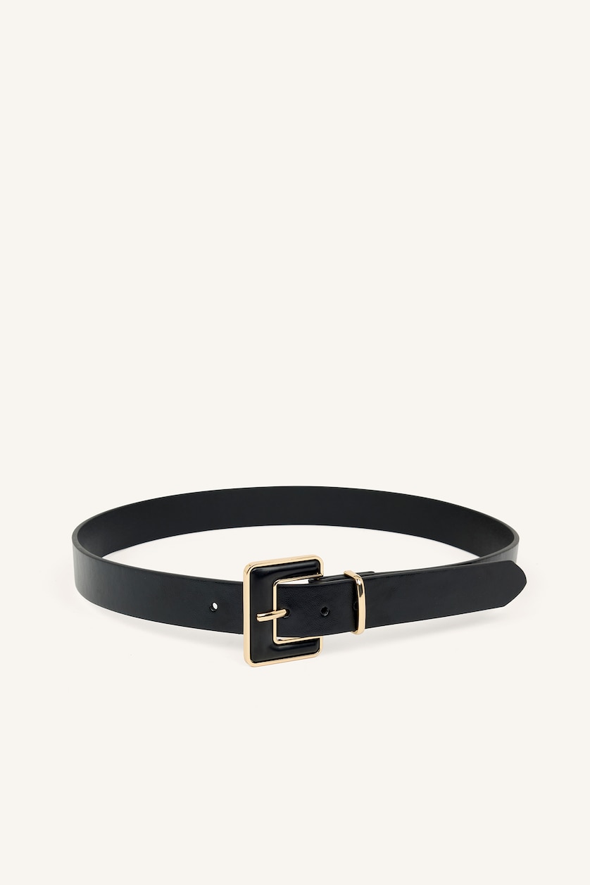 Women Black Woman Big Clasp Faux Leather Dual Jean Belt