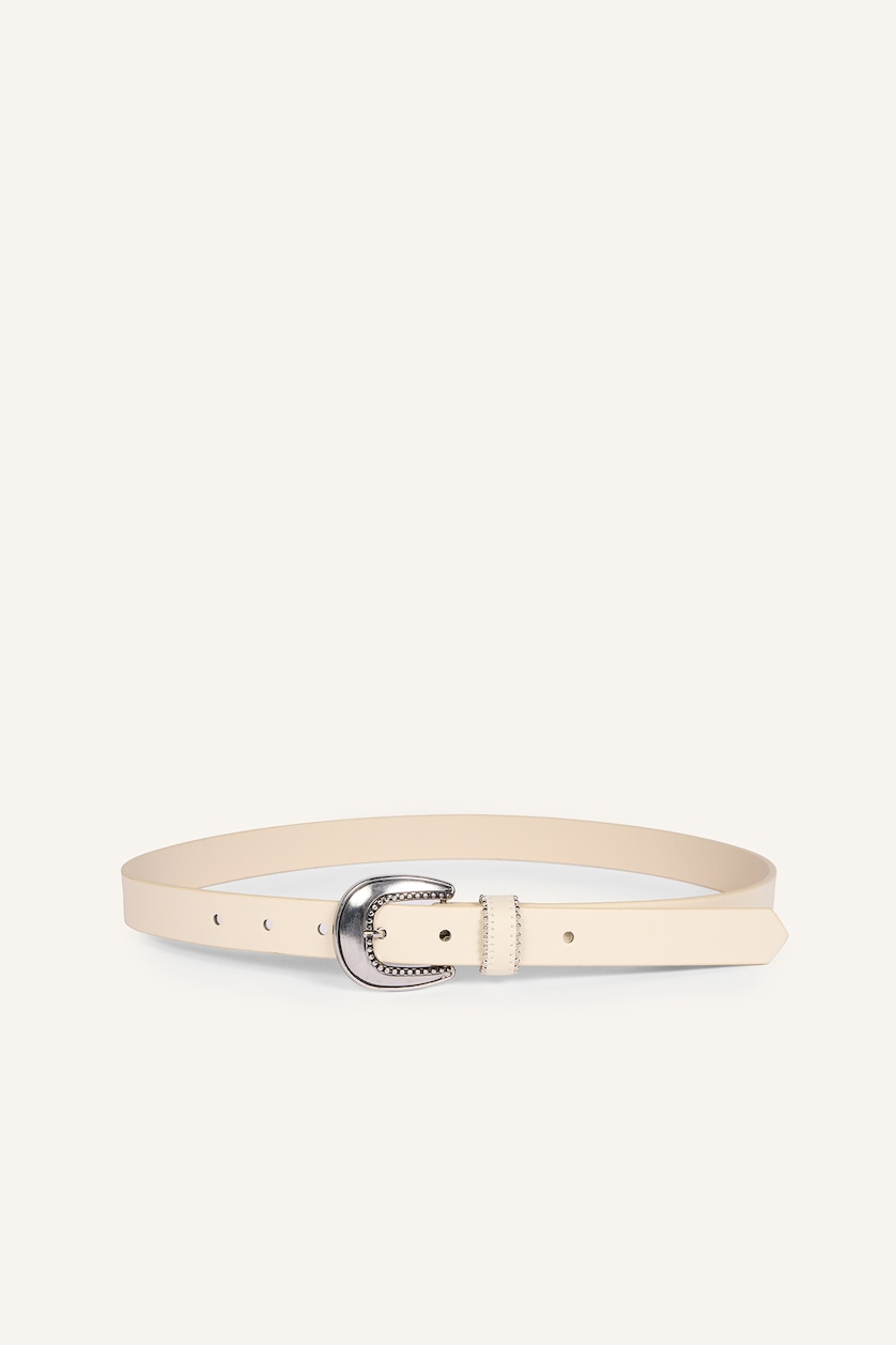 Women Beige Woman Rectangle Clasp Faux Leather Dual Jean Belt