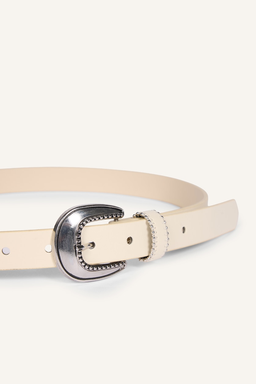 Women Beige Woman Rectangle Clasp Faux Leather Dual Jean Belt