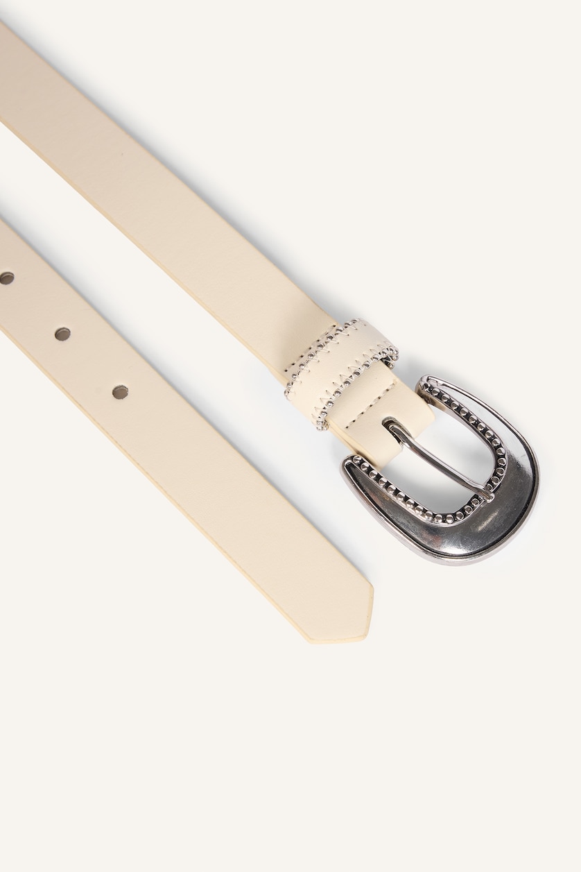 Women Beige Woman Rectangle Clasp Faux Leather Dual Jean Belt