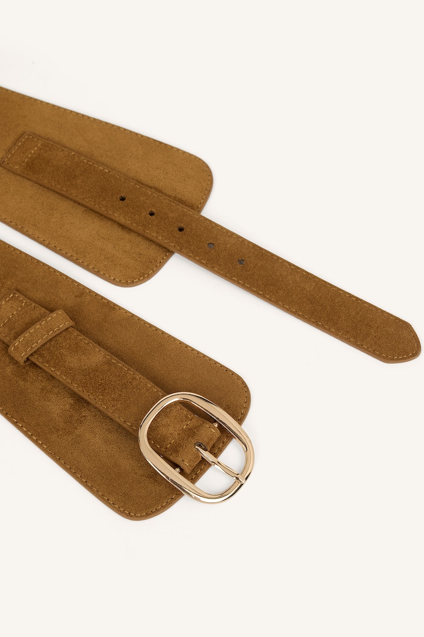Women Brown Woman Rectangle Clasp Faux Leather Dual Jean Belt