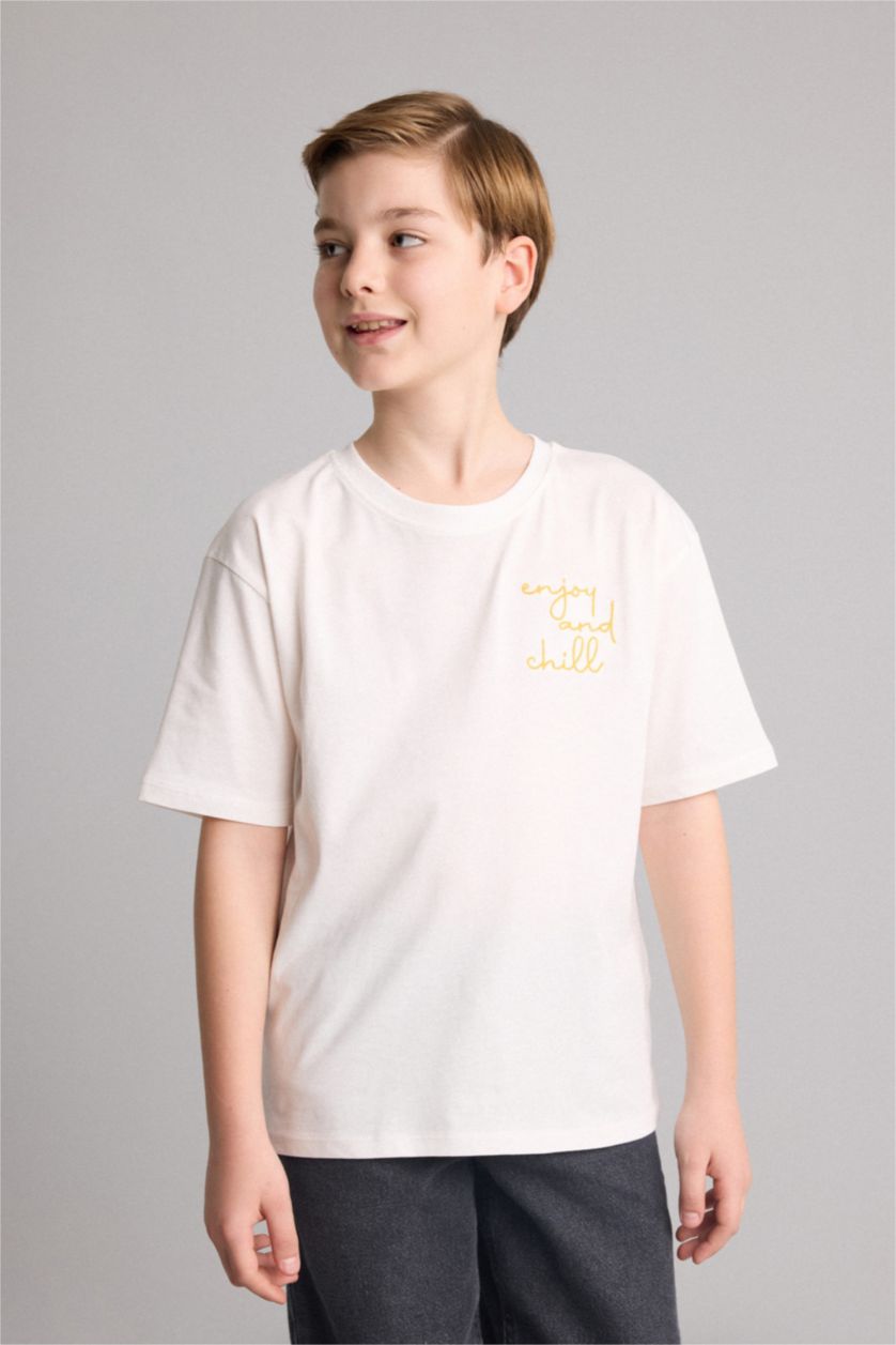 Young Boys - Teen Boys White Regular Fit Slogan Short Sleeve T-Shirt
