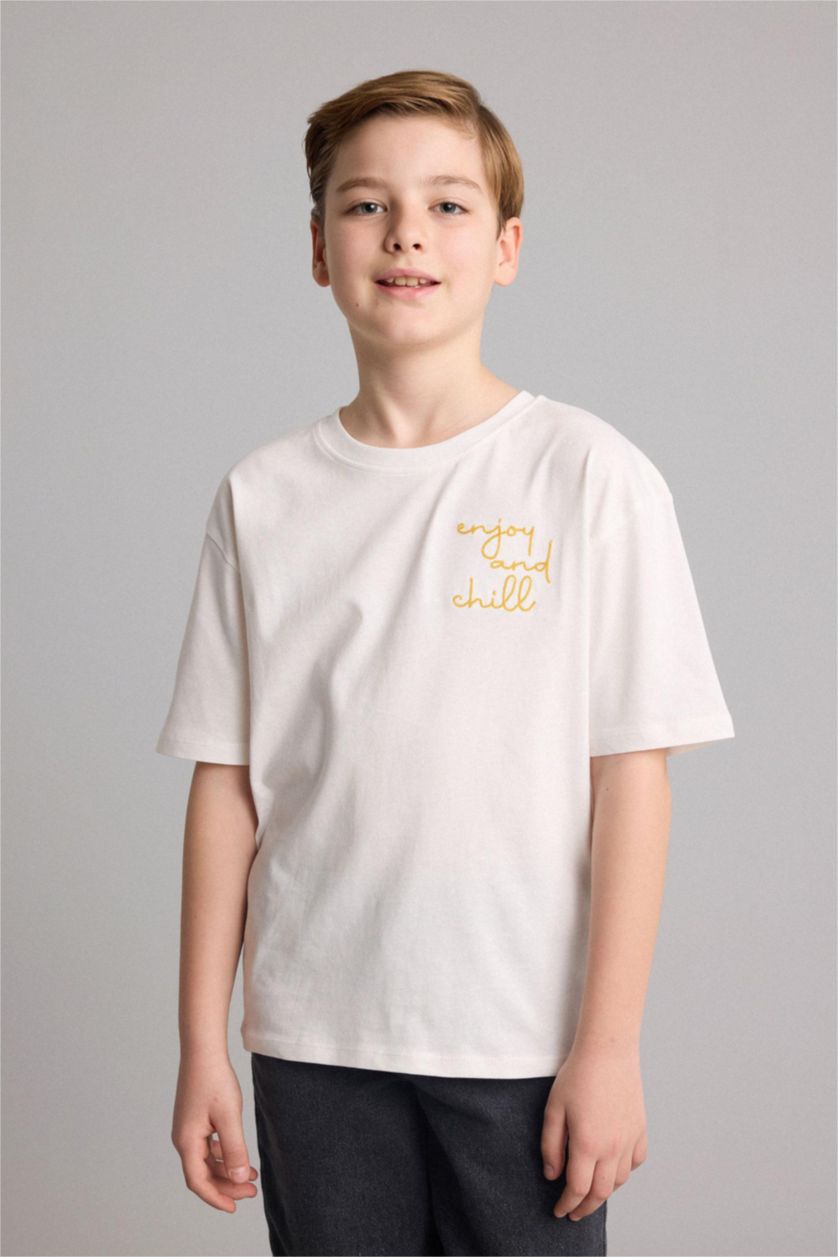Young Boys - Teen Boys White Boy Regular Fit Crew Neck Printed T-Shirt