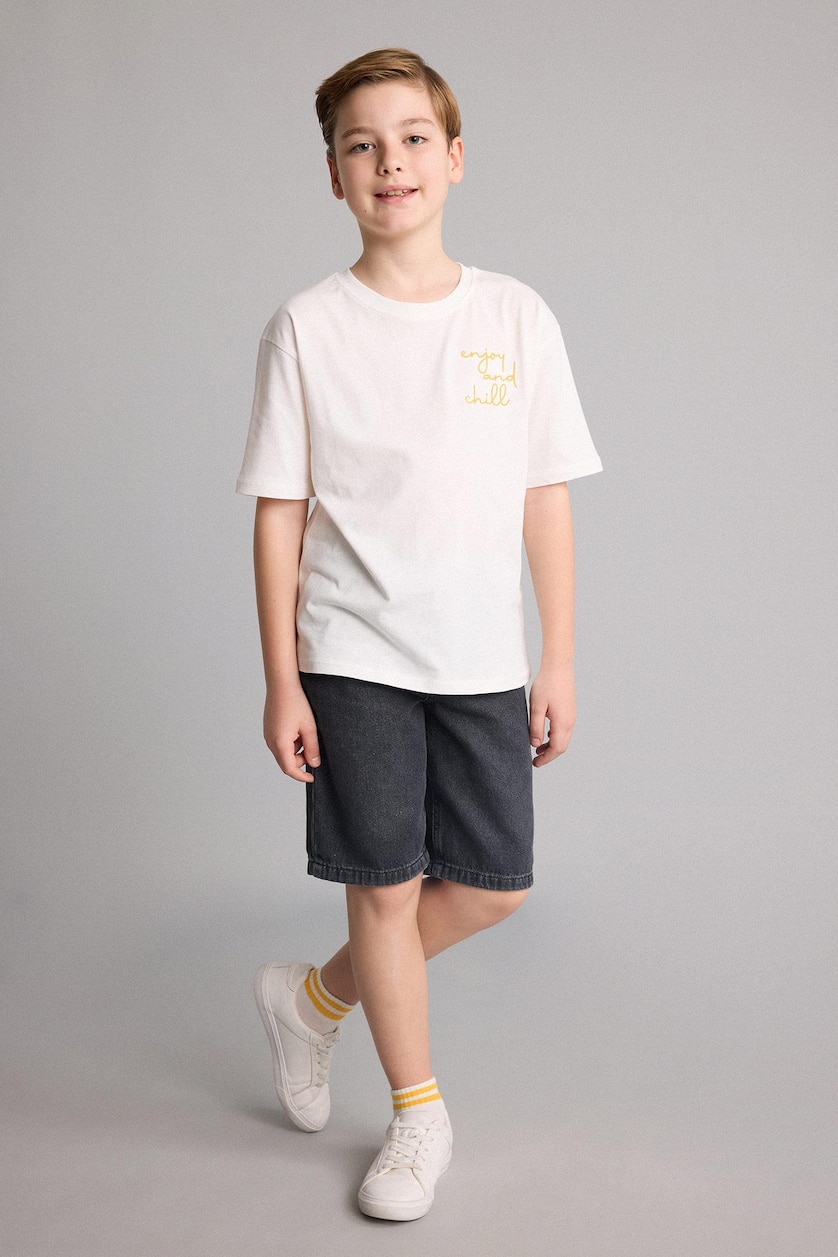 Young Boys - Teen Boys White Boy Regular Fit Crew Neck Printed T-Shirt