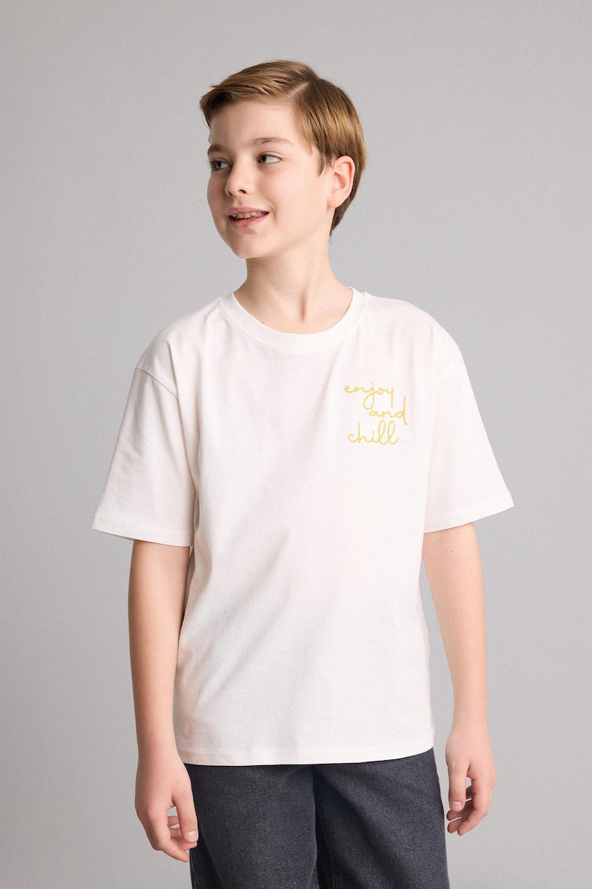 Young Boys - Teen Boys White Boy Regular Fit Crew Neck Printed T-Shirt