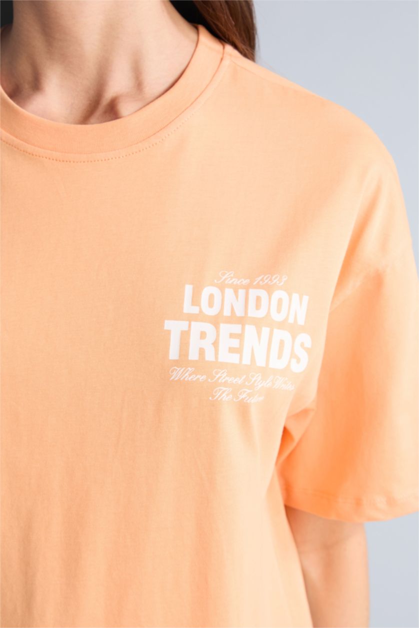 Kadın Somon Oversize Baskılı Tişört