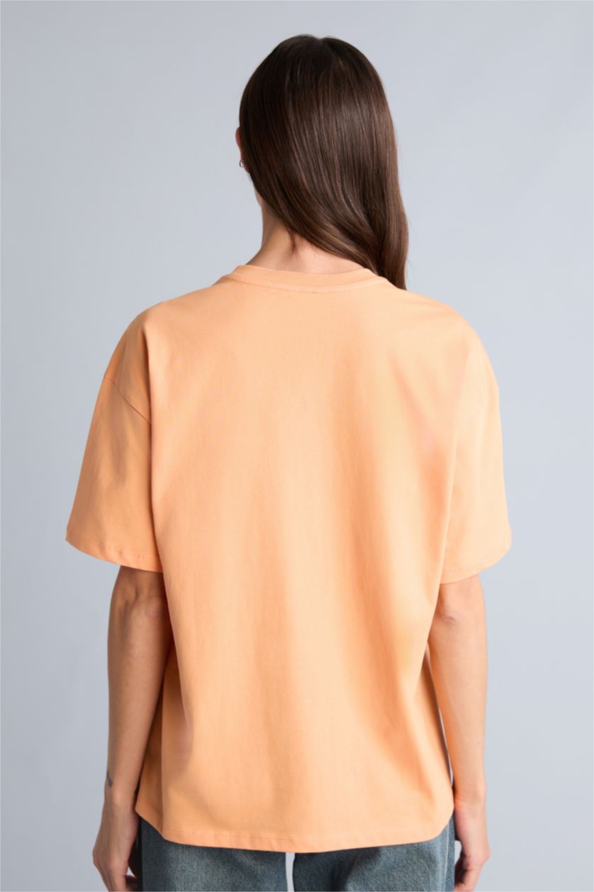 Kadın Somon Oversize Baskılı Tişört