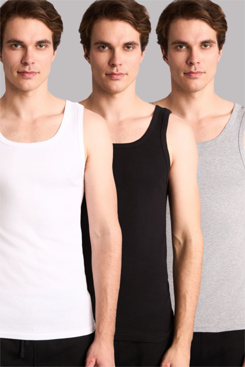 Men Black Slim Fit Ribana 3 piece Tank Top