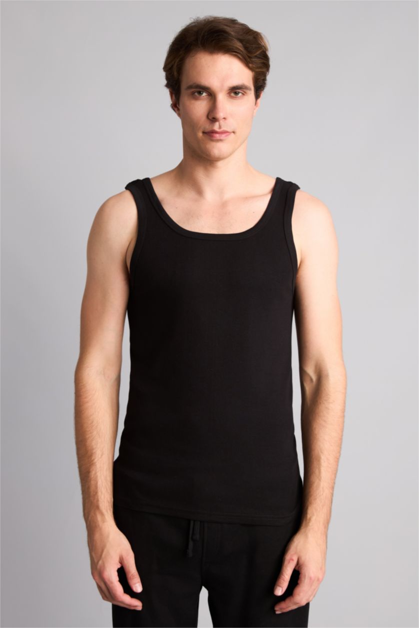 Men Black Slim Fit Ribana 3 piece Tank Top