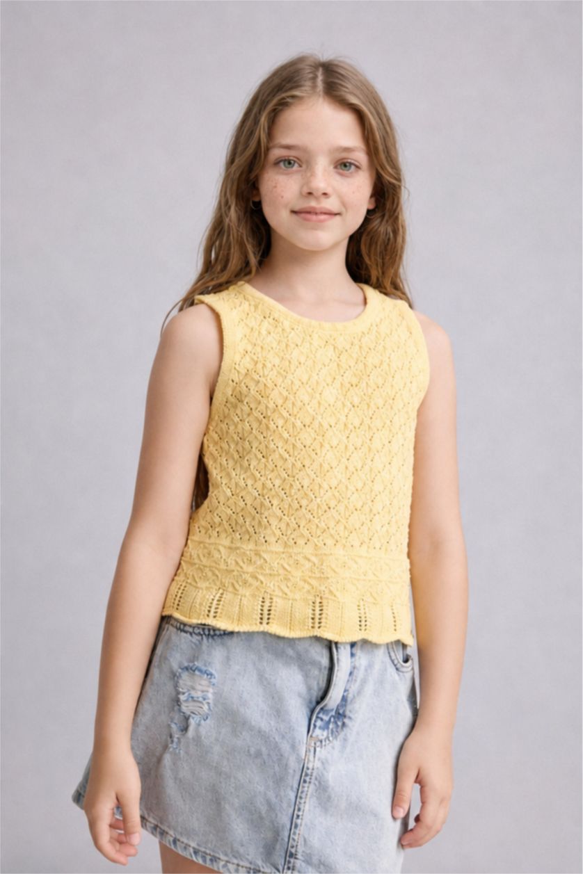 بنات أصفر فاتح Girl Knit Tank Top