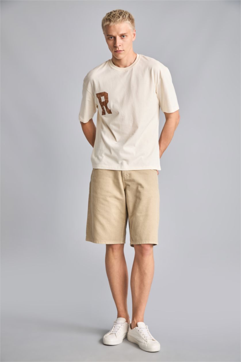 Men Ecru Boxy Fit Short Sleeve T-Shirt