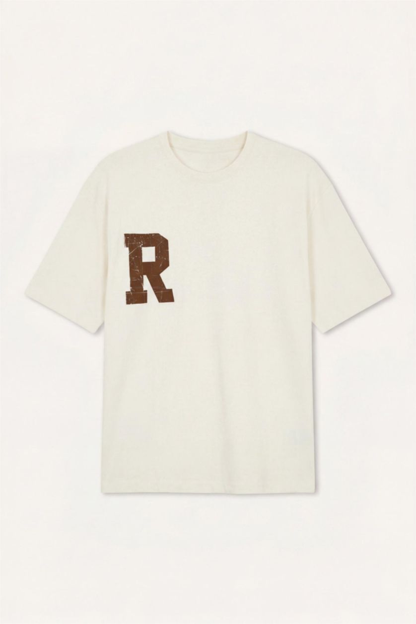 Men Ecru Boxy Fit Short Sleeve T-Shirt